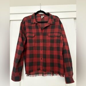 Treasure & Bond Burgundy and Black Plaid Shirt